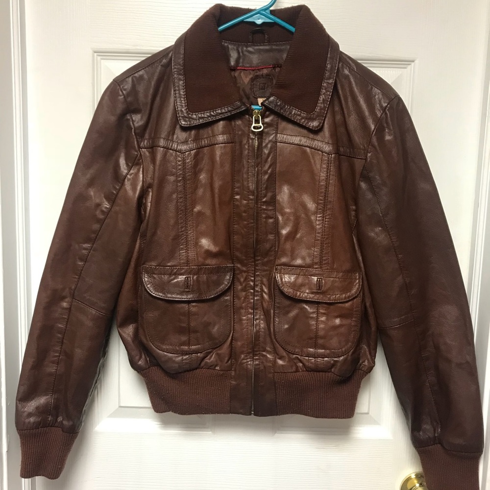 Dark brown leather zip up jacket